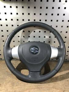  rare blues techiMH23S Wagon R stingray steering gear steering wheel leather leather to coil silver panel genuine products crack less excellent level *