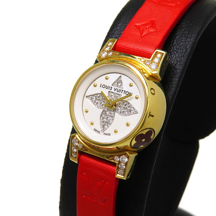 ルイヴィトン LOUIS VUITTON タンブール ビジュ Q151P ラグダイヤ クォーツ 腕時計 SS ピンク系 腕時計 専門店品質