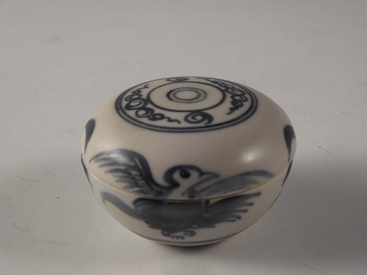 茶道具 南京染付 蟹文 香合 時代箱 M R5180 美術品 陶芸 美術品 陶芸