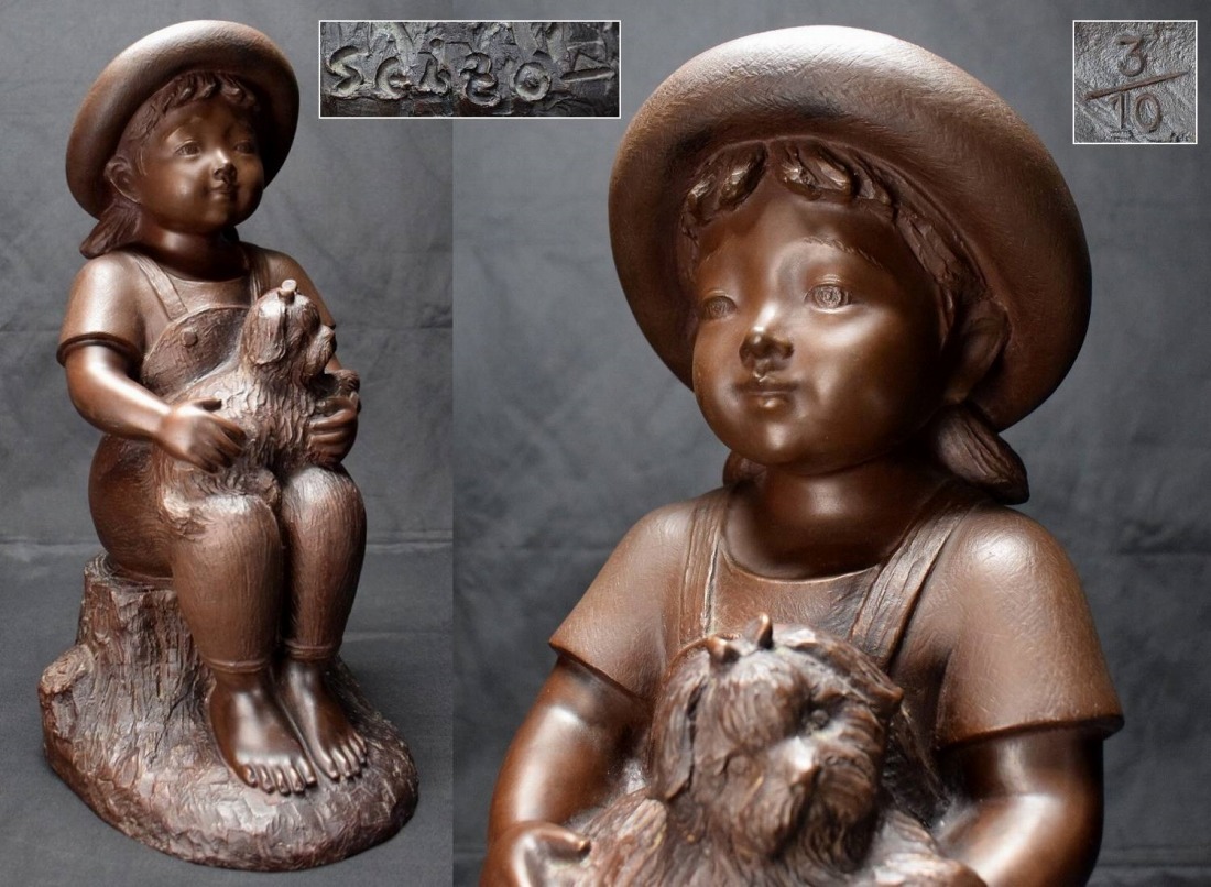 芸術品、玉野勢三、ブロンズ、幼女のレリーフ。芸術品、ひざし