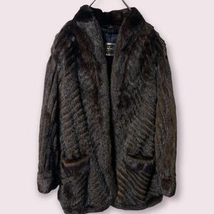 美品 サガミンク SAGA MINK デザインミンク ショートコート ファージャケット 9号 FUR Stiffany by OSFUR 茶 ブラウン