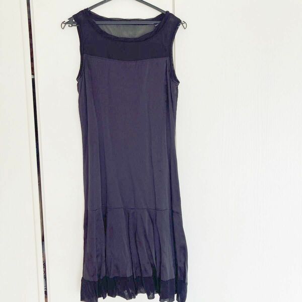 【ほぼ未着用】ARTISAN アルチザン 高級シルク100% ドレス ワンピース 黒 9号 M相当 日本製 オーガンジー 軽量