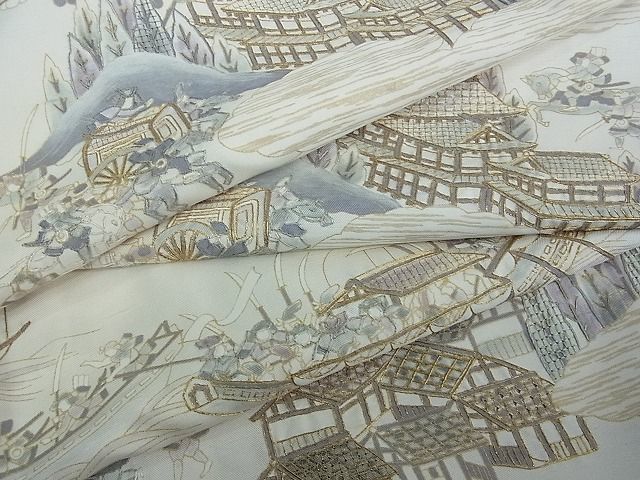 新品本物】 210mh56◇和田光正 訪問着 紬 汕頭刺繍 金彩 雲取 七宝 花