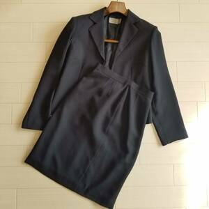 kll setup suit tailored jacket skirt plain knee height long sleeve lady's size 9AR navy YJJ32