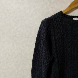 nano universe Nano Universe cable braided knitted tops sweater short plain long sleeve charcoal blue size 40 YFF103