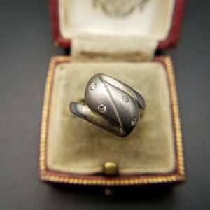 KLAS キュービックジルコニア リボン ヴィンテージ 925 シルバー リング 指輪 銀 彫金 ビンテージ アクセサリー アールデコ