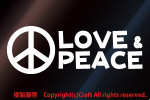 LOVE & PEACE ラブ＆ピース ステッカー（白）屋外耐候、耐水素材、愛、平和//