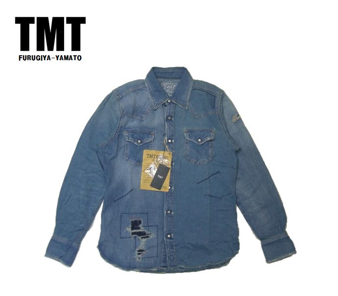 TMT デニムシャツ　スター　星　sサイズ　インディゴ シャツ トップス メンズ 最新作