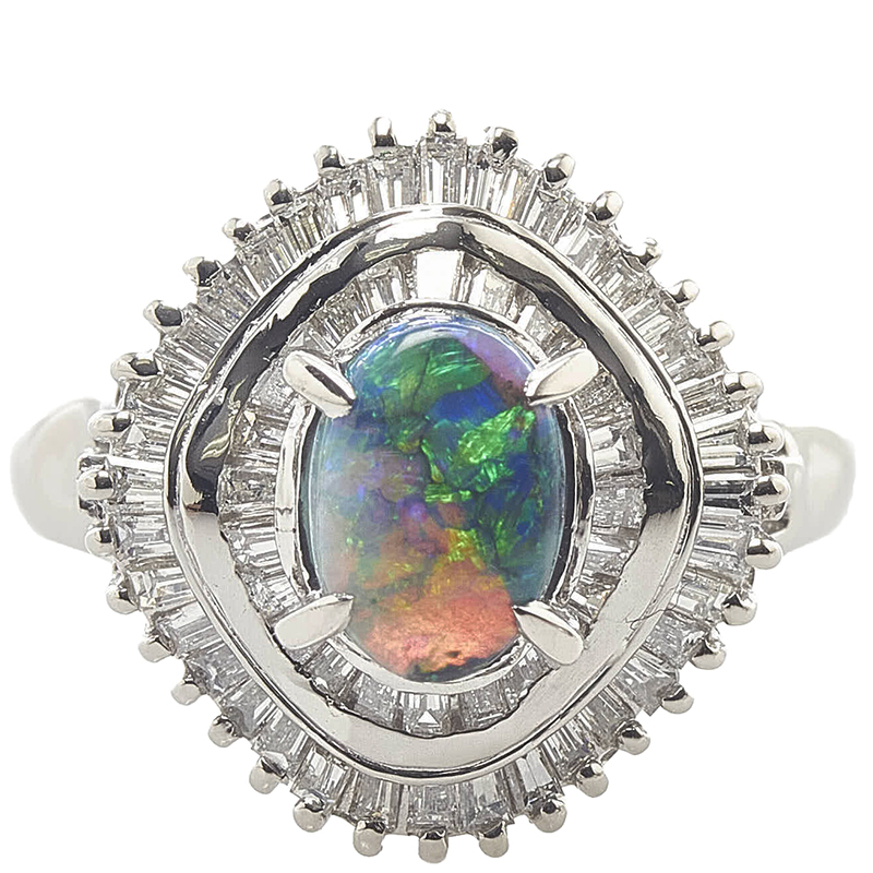 天然ブラックオパール 3.76ct リング 指輪 Pt900 プラチナ ダイヤ2.00
