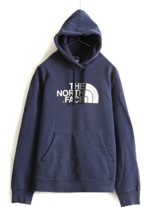 ■ ノースフェイス プリント スウェット フード パーカー メンズ M / The North Face プルオーバー トレーナー スエット 裏起毛 ネイビー