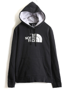 人気 黒 ■ ノースフェイス 2トーン プリント スウェット フード パーカー レディース L / 古着 The North Face トレーナー プルオーバー