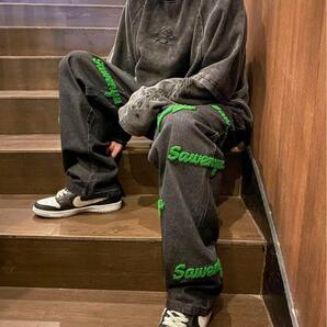 デザイン イージー ルーズ デニム ジーンズ XL ウォッシュド グリーン 新品