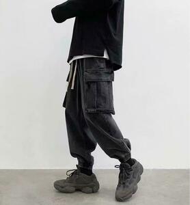  wide Denim cargo pants jogger pants S black woshudo new goods 