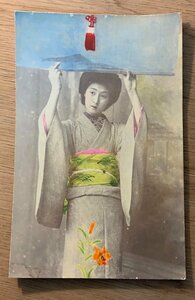 PP-9075 ■送料無料■ 日本女性 女子 美人 美女 明治 大正 戦前 和装 着物 モデル ●剥離有 レトロ 絵葉書 エンタイア 写真 古写真/くNAら