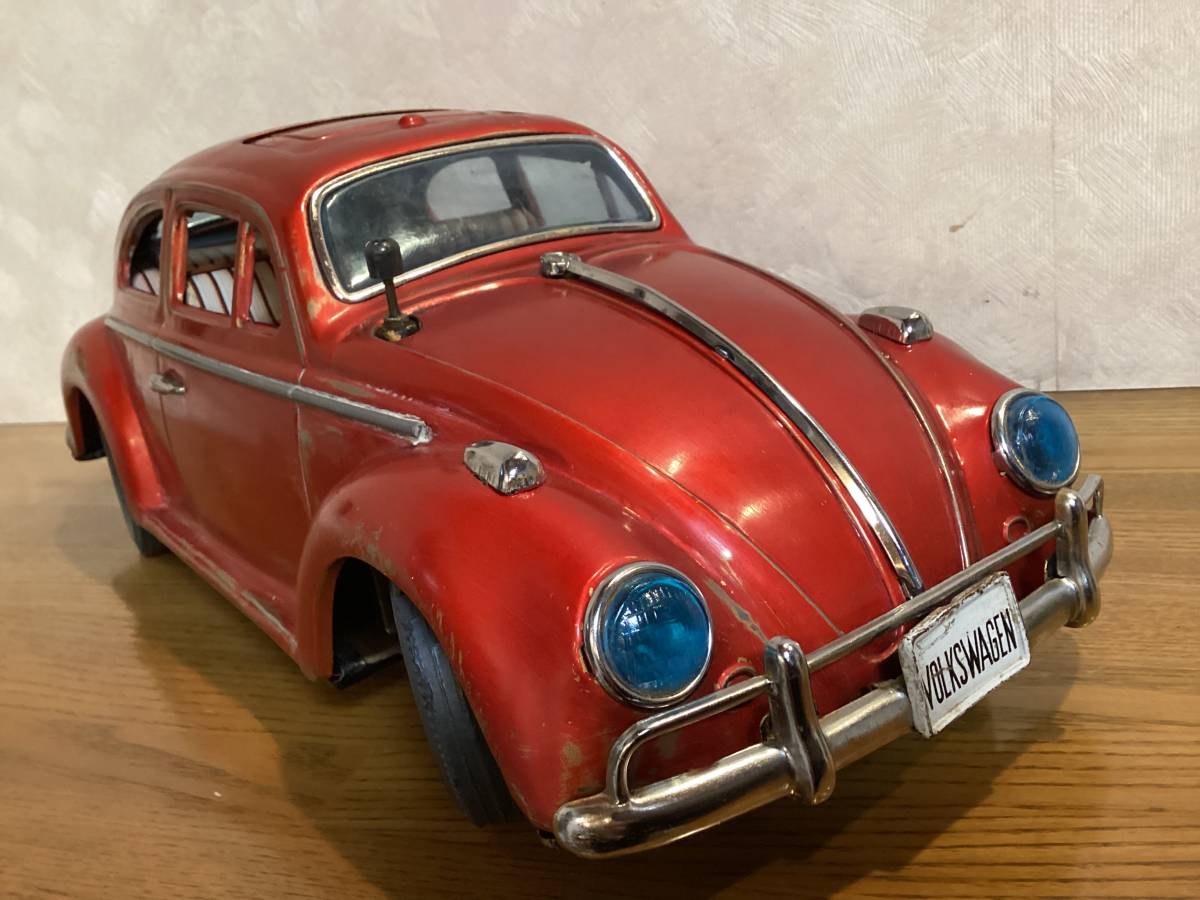 旧バンダイ【フォルクス ワーゲン ビートル茶】tin toy car ブリキ箱付