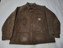 90s USA製 carhartt チョアコート 茶 2xl 3xl 程度 カーハート カバーオール 90年代 アメリカ製 アメリカ古着 ビッグサイズ ビンテージ_画像1