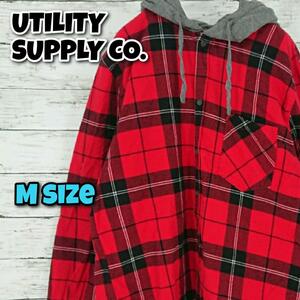 【M】UTILITY SUPPLY CO. ネルシャツ チェック フード付き M-NS0029