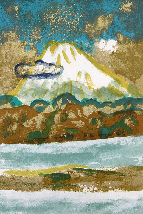 のぼり「リサイクル」 画家 haru [薔薇と富士山]真作、原画、一点物