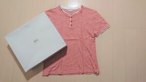 【美品】アルマーニコレッツオーニ ARMANI 2枚重ね風 ヘンリーネックTシャツ SIZE:L (S～M程度)