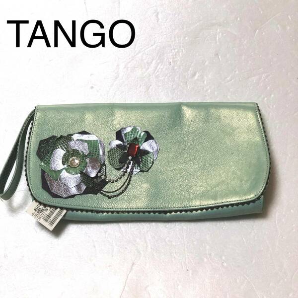 TANGO レザークラッチバッグ 未使用/タンゴ ハンドメイド 装飾 ビジュー 経年 展示品のため小キズなどあり