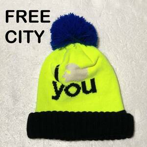 FREE CITY ニットキャップ/フリーシティ 帽子 鳩マーク ポンポン付/Dove 2tone sherp hat