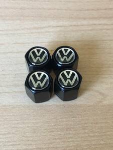 新品即決 ホイール用 バルブキャップ 4個セット VW 黒 UP！LUPO POLO GOLF JETTA EOS PASSAT CC Scirocco TIGUAN TOUAREG BEETLE