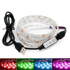 LEDテープライト RGB コントローラ付 USB 5V 200CM 5050SMD 120連 白ベース 切断可 TVバックライト LEDテープ DD145