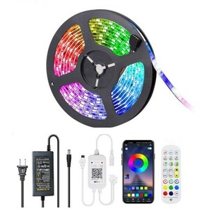 LEDテープライト 12V RGB 5M AC電源付 コントローラー スマホ操作 APP制御 音声同期 Bluetooth接続 イルミネーションライト DD09ACsetAPP