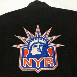 usa製 GAME sports wear NHL new york rangers アメリカ製 袖レザー 黒 ブラック ニューヨーク レンジャーズ M スタジャン ブルゾン NYR