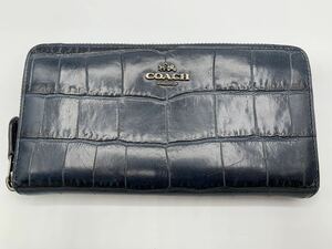 COACH コーチ ラウンド ファスナー ジップ 長財布 ウォレット ネイビー