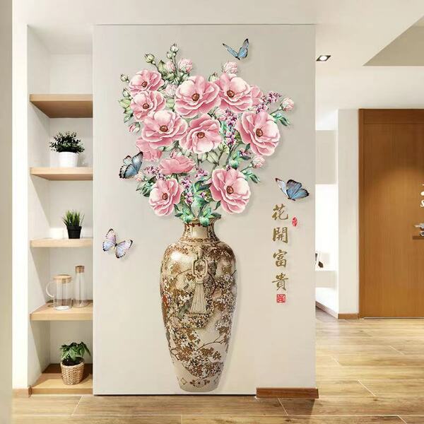 (NO.211）DIY剥がせる壁飾りウォールステッカー綺麗な仕上がり花開富貴花瓶