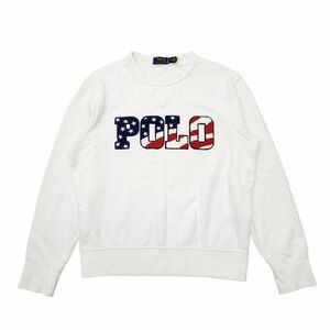 261329◎◎３【Mサイズ】良品 POLO RALPH LAUREN ロゴ フラッグ スウェット 長袖 トレーナー ホワイト 星条旗 ポロラルフローレン メンズ