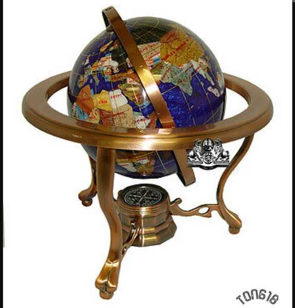 ◆アンティーク風◆ 豪華な地球儀 回転式　 宝石ストーン 世界地図　インテリア オシャレ 海外 アメジスト ラピスラズリ