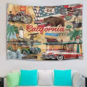 【ロサンゼルス ヴィンテージ風タペストリー】 オシャレ インテリア 模様替え ウォール モダン アート ポスター マルチクロス