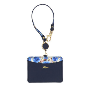 * navy * pass case pass case ticket holder lady's mail order floral print reel attaching card-case card inserting card holder card ke-