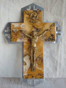 フランスアンティーク イコン キリスト 教会 オーナメント インテリア 装飾 十字架　クロス 大理石 仏