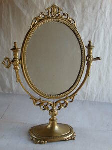 フランスアンティーク ミラー 鏡 ドレッサー 卓上 スタンド 蚤の市 店舗什器 素敵 古い　ブロカント ゴールド ディスプレイ インテリア