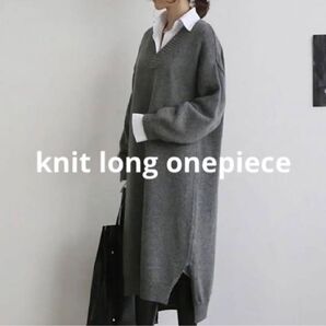 Vネック ロングワンピース