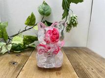 水中花シフトノブ　招き猫はピンクの薔薇と紫陽花_画像1