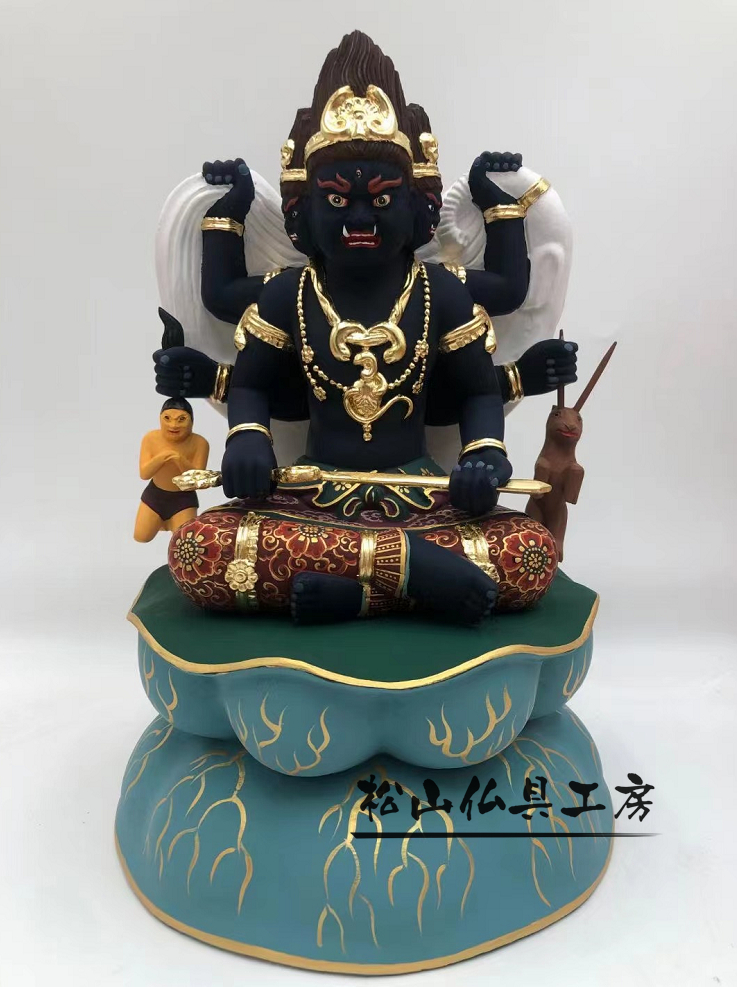 御利益最強の神 三面大黒天 仏像 35cm 時代物 木彫 手彫り 一点物 - 美術品