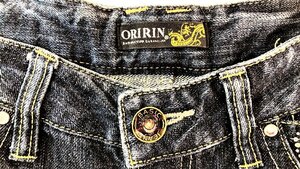 ORIRIN ラインストーン付 デニムショートパンツ インディゴ 64-91サイズ 古着 レディース JF-7 20230228