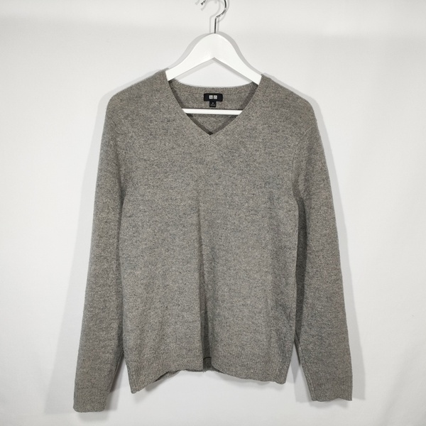 ユニクロ UNIQLO プレミアムラムVネックセーター ニット 351-429070 長袖 M グレー メンズ 中古 /DM