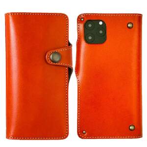 * Tochigi leather iPhone11 (XR successor ) cow leather smartphone case notebook type cover original leather leather orange made in Japan vo- Noah two wheels *
