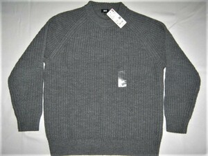 ★新品 2021年 UNIQLO ユニクロ ローゲージ リブクルーセーター(長袖) XL 03GRAY グレー ざっくり編みニット 351-438795 ラグラン メンズ★