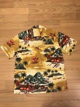 良品☆HAWAII.USA製／PACIFIC LEGEND・M大き目.日本L-XL並? 半袖 希少アロハシャツ 風景画.ヤシの木&カヌー.少年達他総柄 柄合わせポケット_画像7