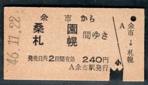 乗車券　(昭和)46.11.22　余市から札幌　