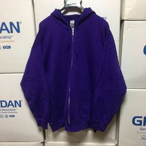 GILDAN パープル XL 紫色 ジップアップ 8.0oz スウェット パーカー フルジップ フーディー ギルダン 無地 長袖 裏起毛 フード☆