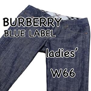 BURBERRY BLUE LABEL バーバリー ノバチェック クロップド Ｗ23 ウエスト66cm ストレッチ 三陽商会 レディース ジーンズ デニム M1721