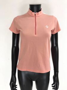 【USED】PARADISO パラディーゾ ポリエステル ハーフジップ 立て襟 半袖 シャツ ロゴ刺繍 ピンク系 レディース 150 ゴルフウェア