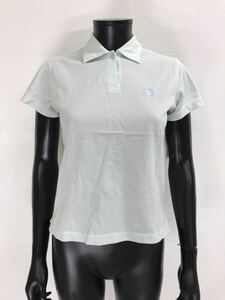 【USED】ZOY ゾーイ 綿 半袖 ポロシャツ ロゴ刺繍 ボーダー ライトブルー 青 ホワイト 白 レディース M ゴルフウェア